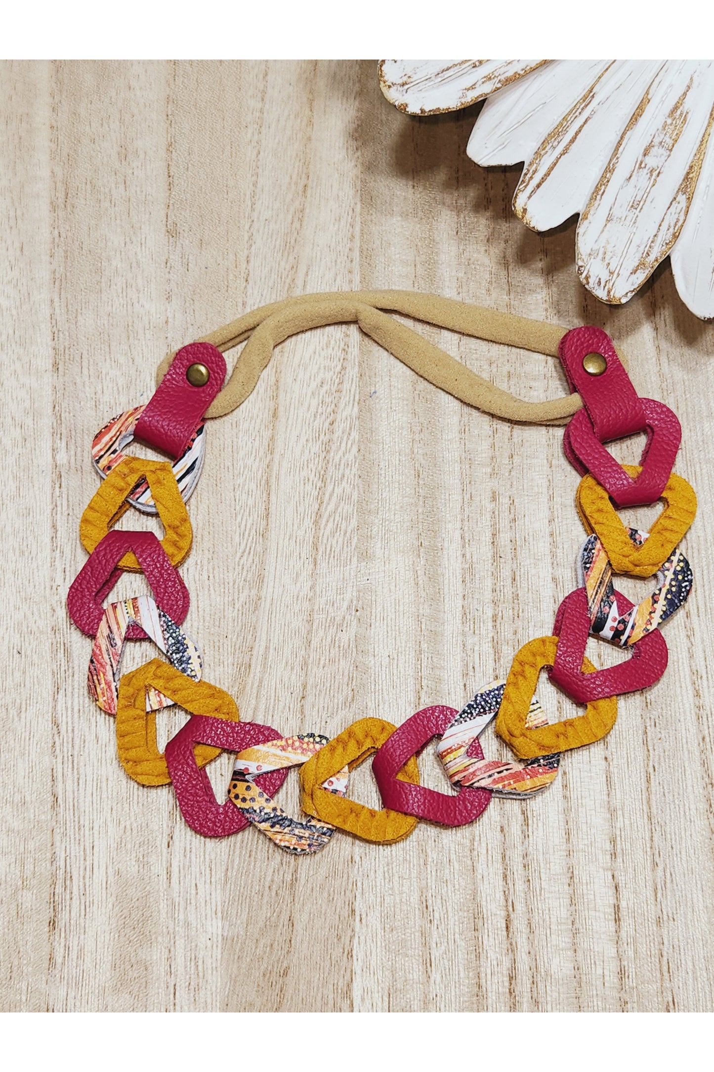 Burgundy and Orange Patterned Headband