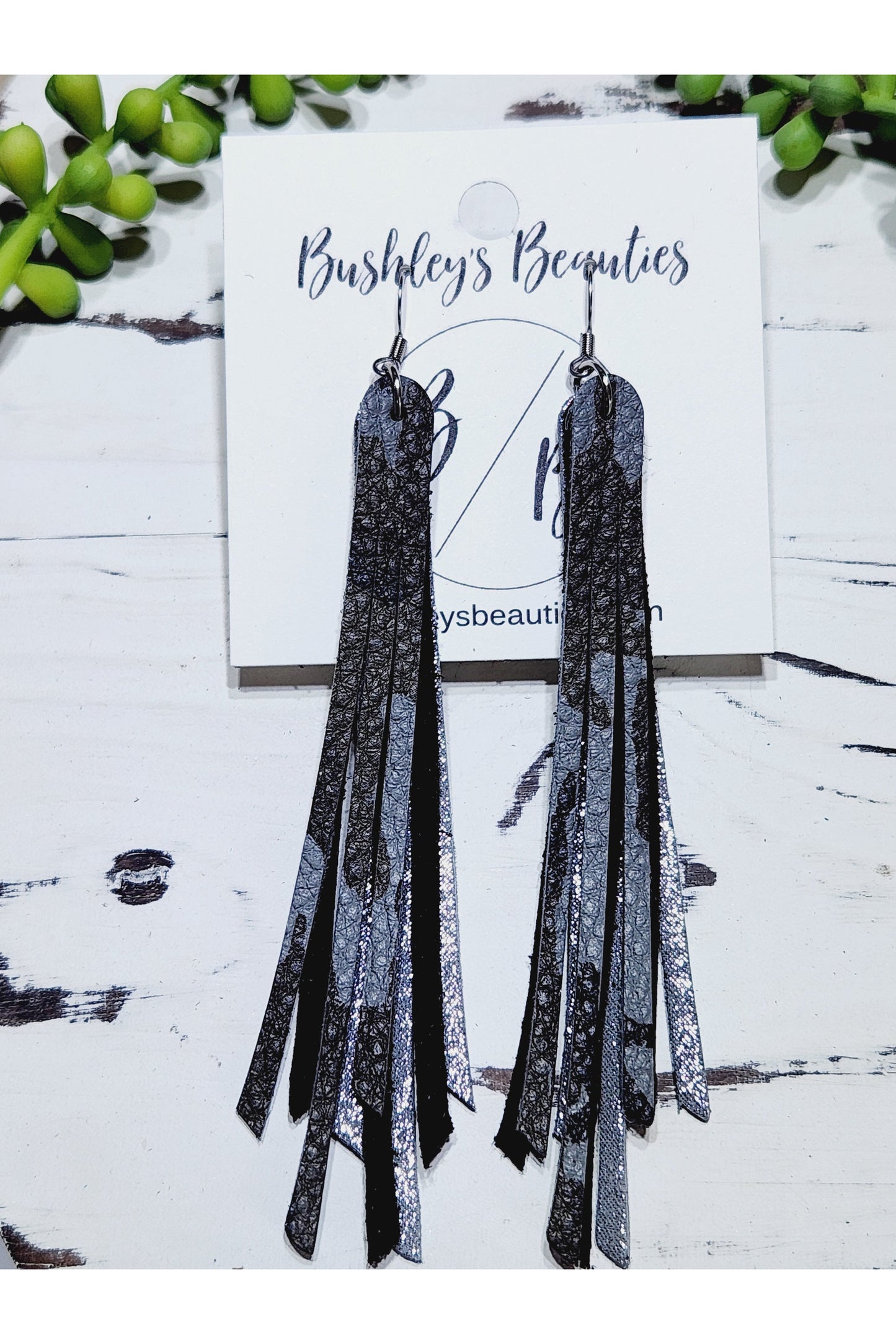 Grey and Green Camo Fringe Earrings