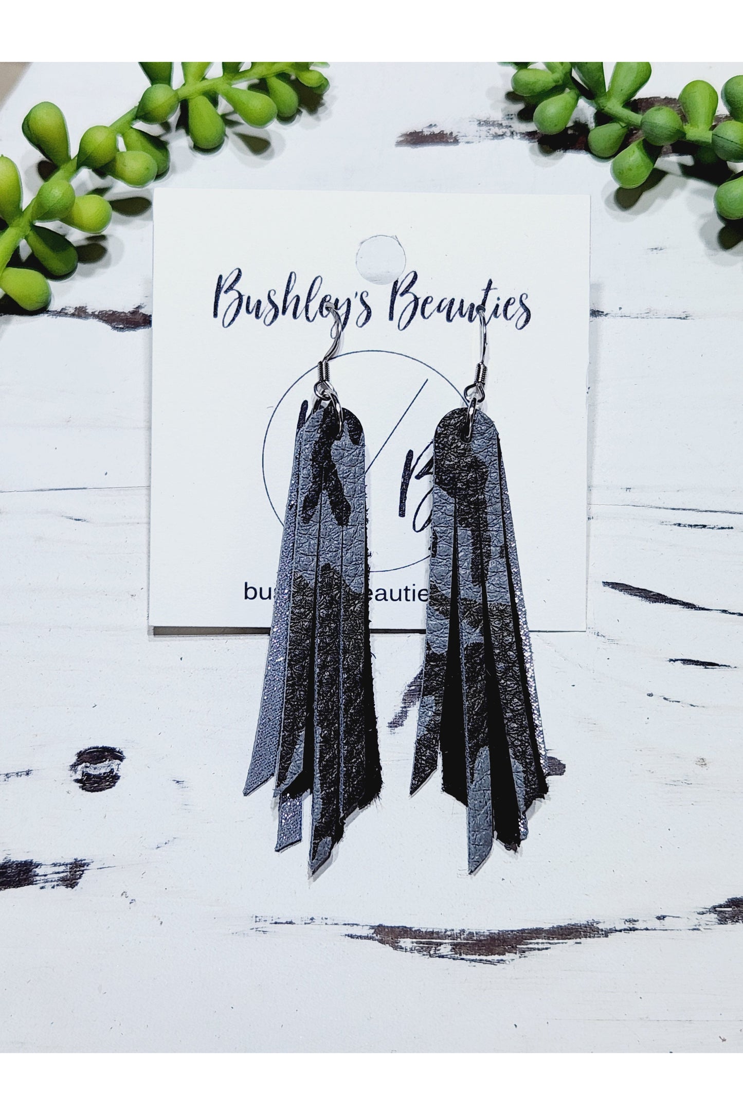 Grey and Green Camo Fringe Earrings
