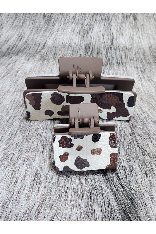Brown Cow Print Hair Clips