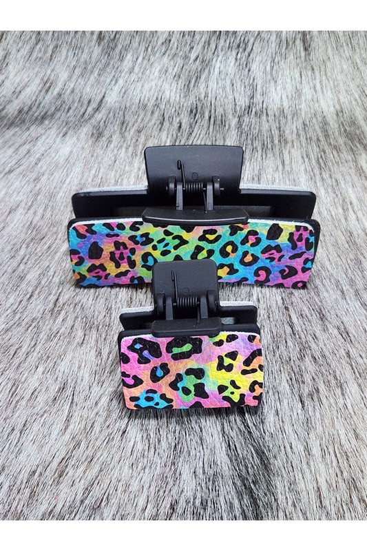 Neon Rainbow Leopard Hair Clips