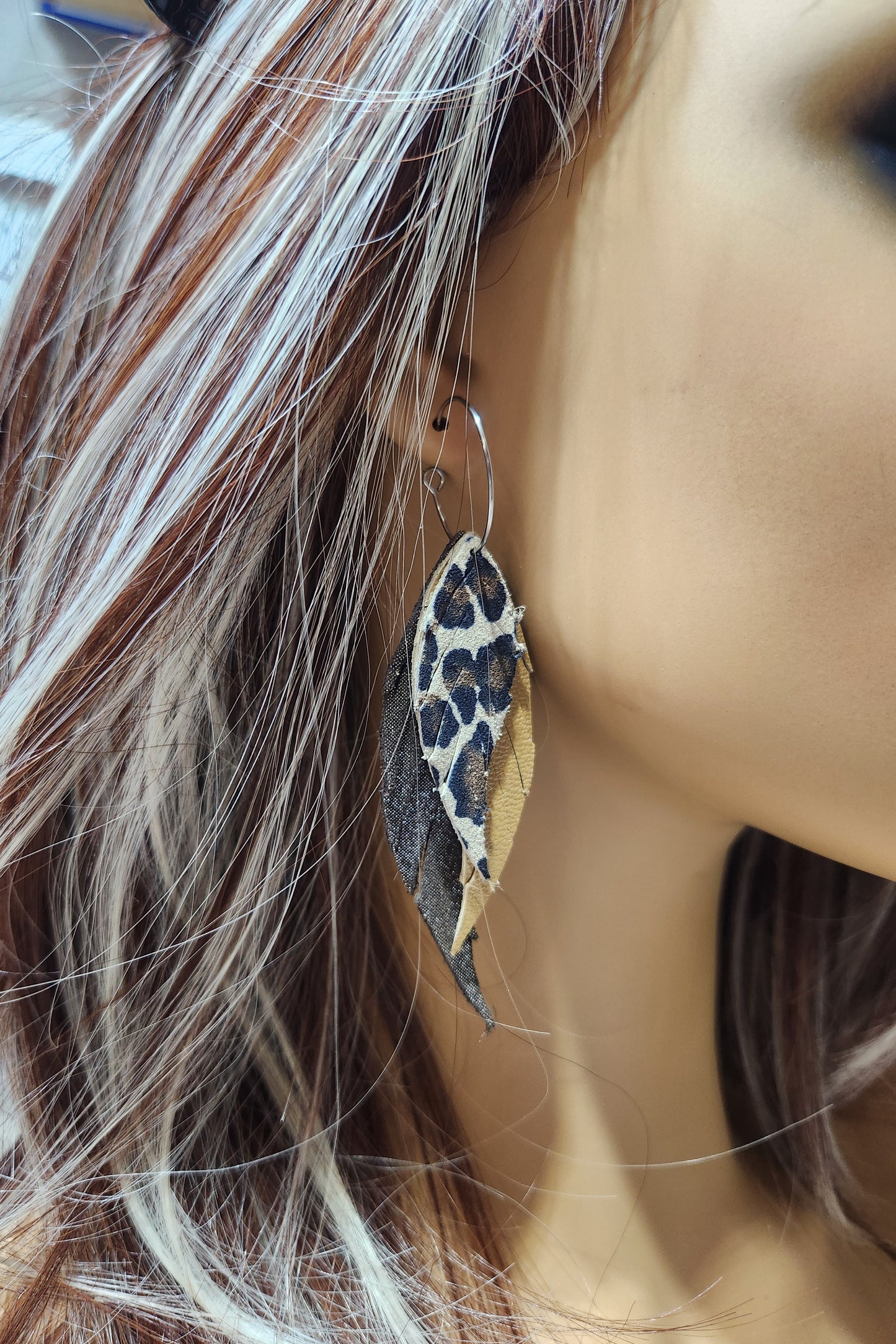 Leopard/Tan and Brown stacked Feathers