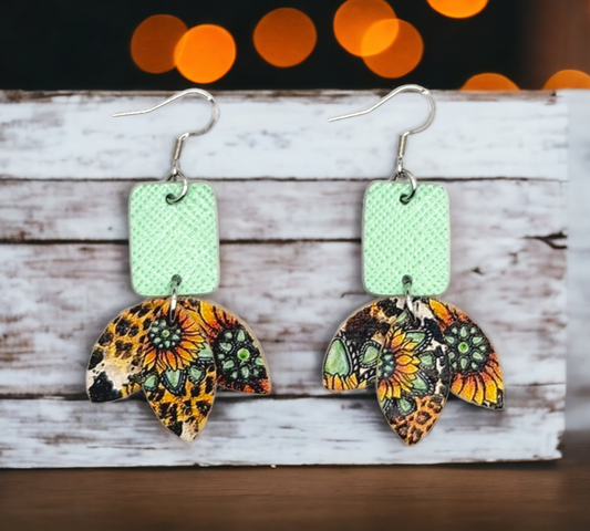 Sunflower and Mint Petal Earrings