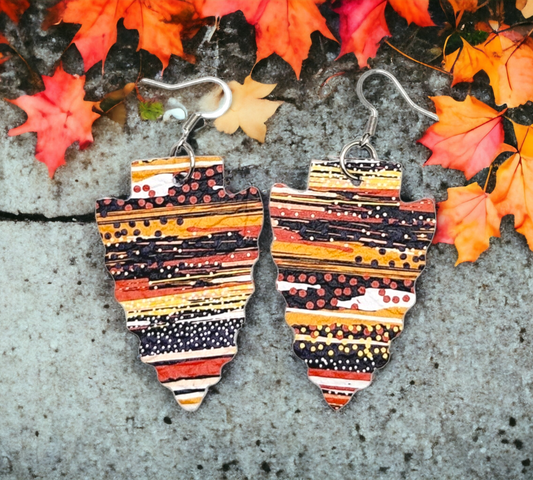 Autumn Boho Brush Stroke Arrowhead Earrings