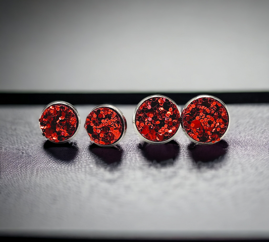 Red chunky glitter studs