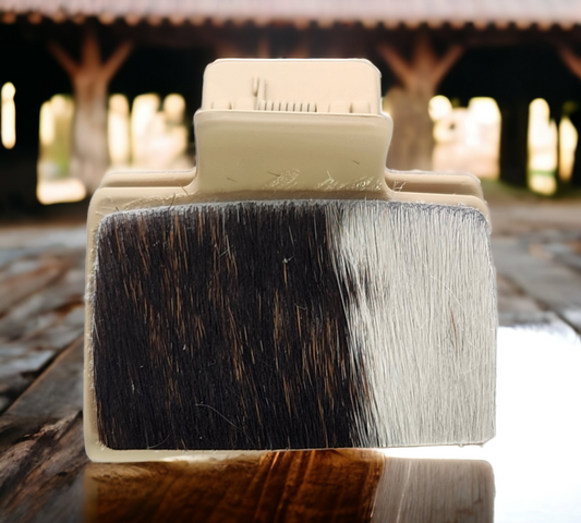 Brown and white leather on tan clip (SMALL 2")