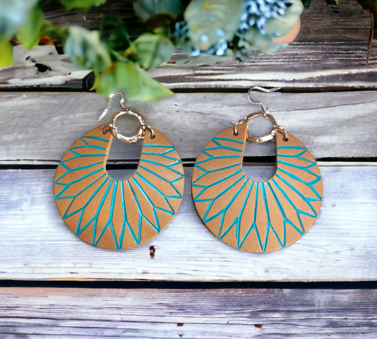 Tan Embossed Sunray with Teal Paint