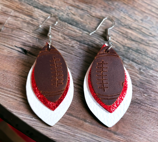 Red and White Football Earrings