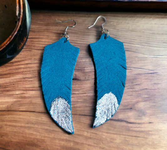 Blue Boho Fringe with Silver Painted Tips