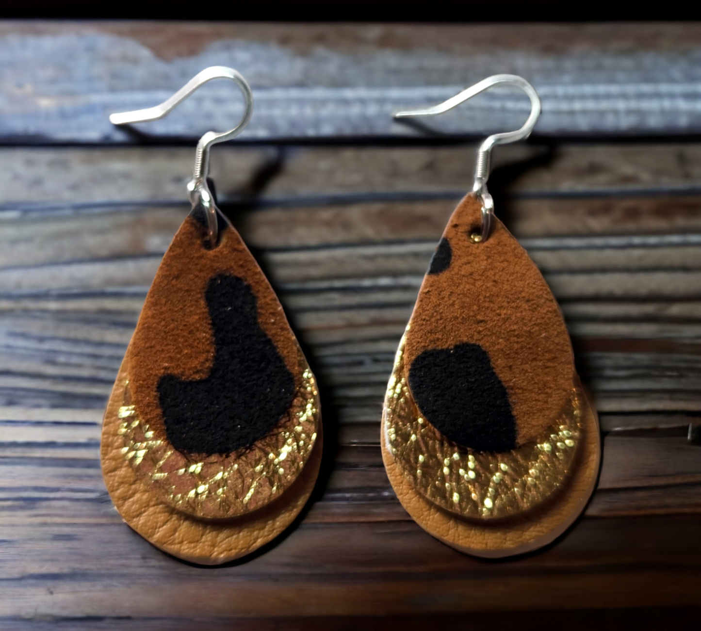 Leopard/Gold and Tan stacked teardrops