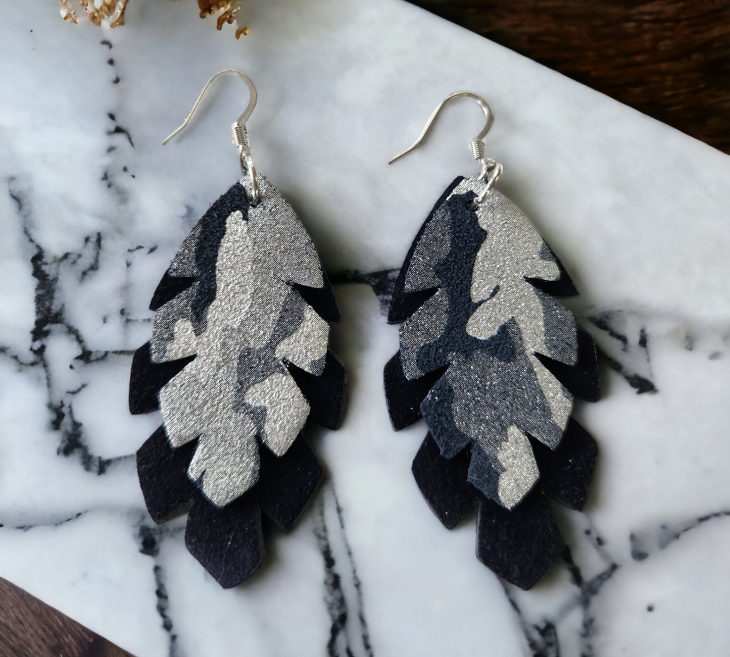 Blue Camo Stacked cutout leaves