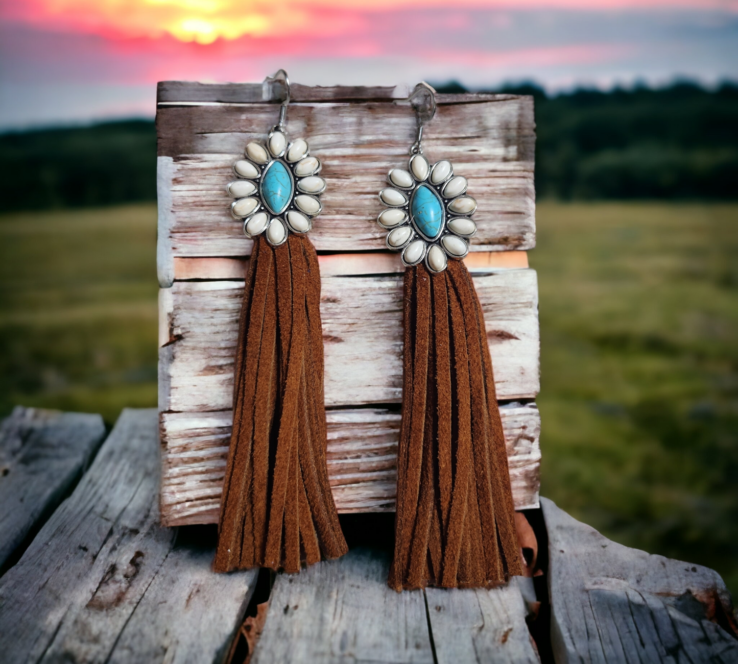 Turquoise Pendant Fringe Earrings