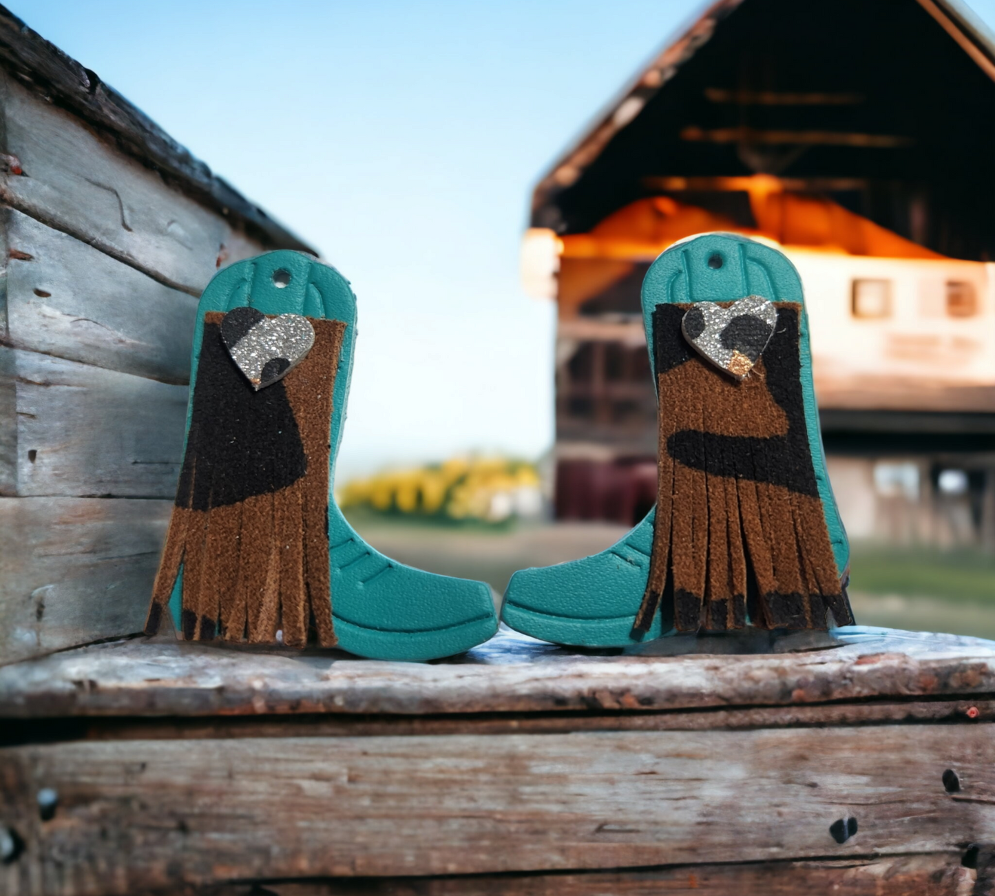 Teal Boots with Leopard Fringe