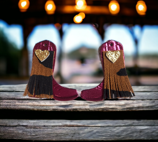 Magenta Boots with Leopard Fringe