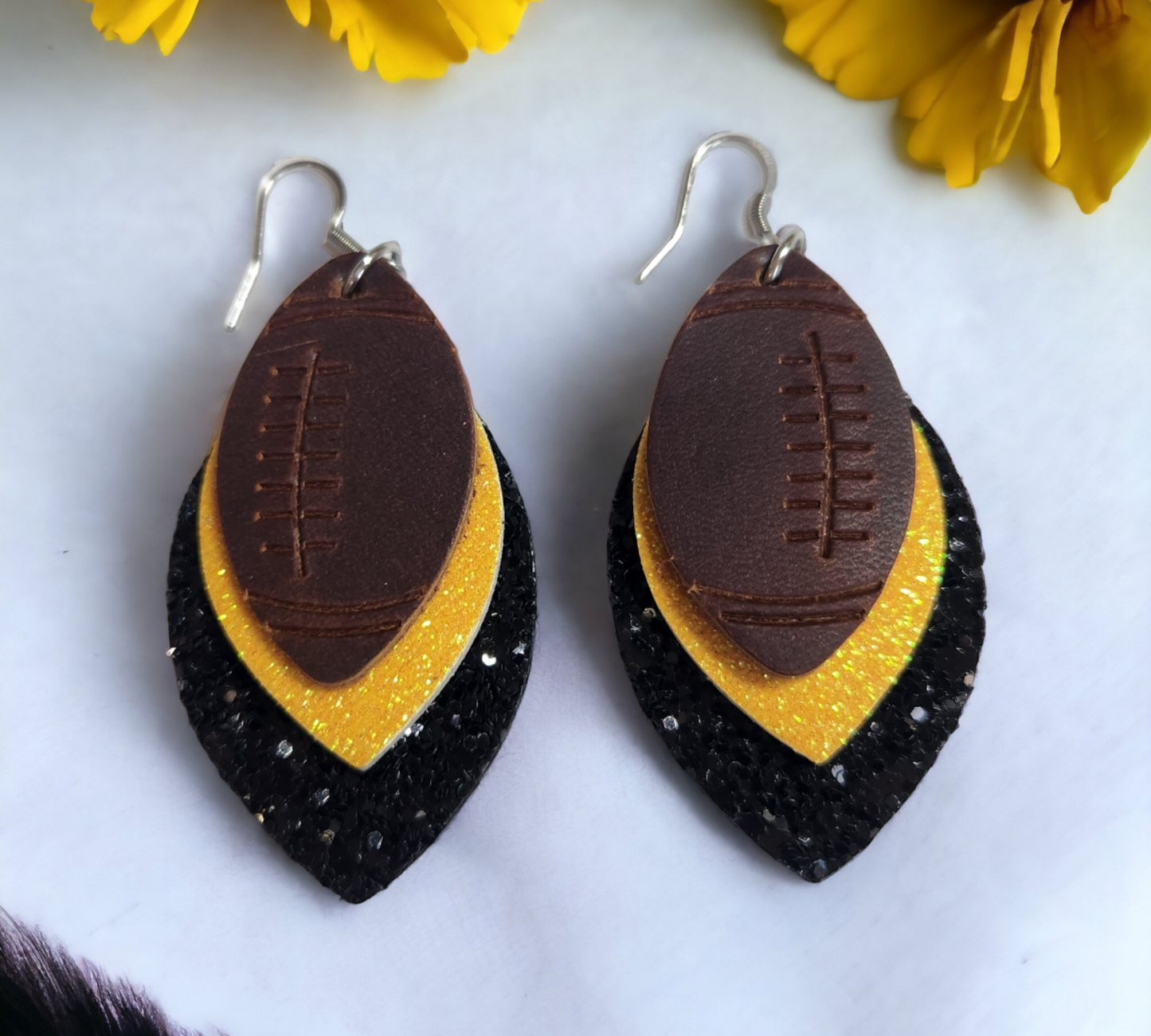 Yellow and Black Football Earrings