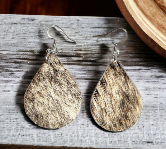 Tan Hair on Leather Teardrops