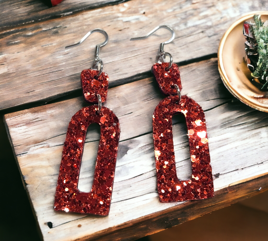 Red Glitter Geo Dangles