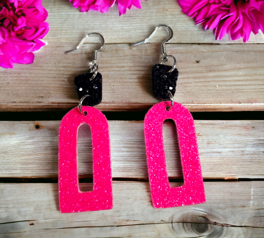 Black and Hot Pink Geo Dangles