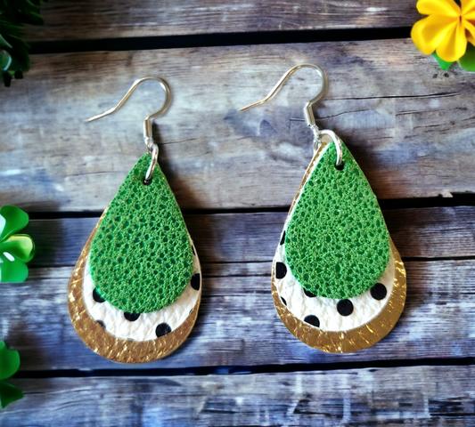 Green-Polka Dot-Gold Teardrops