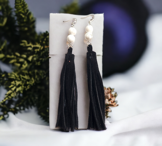 Black Fringe with Natural White Turquoise Gemstones