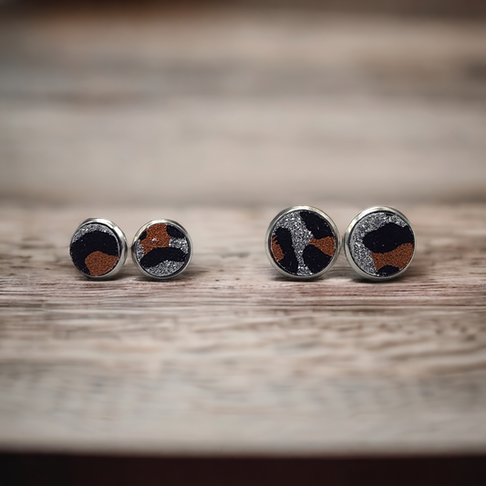 Silver and Brown Leopard Studs