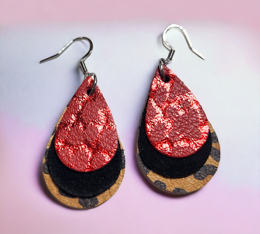 Red, Black and leopard stacked teardrops