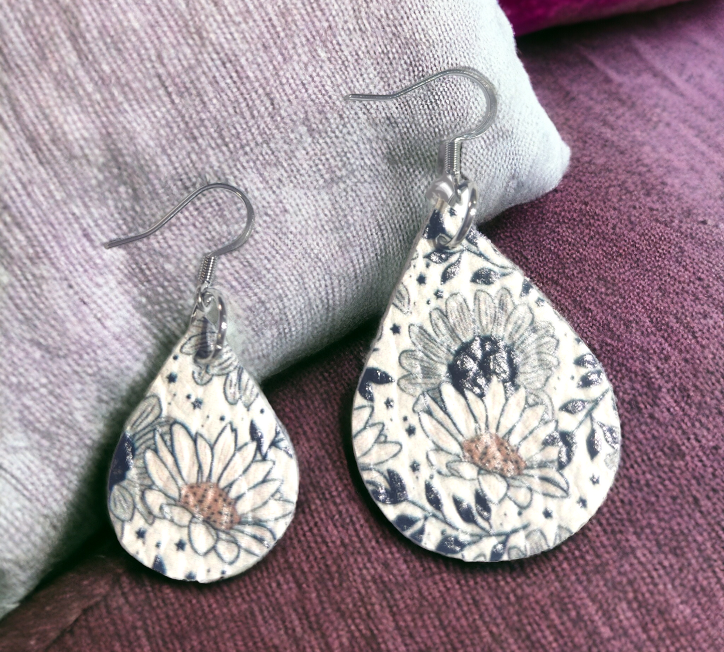 Boho White Sunflower Teardrops