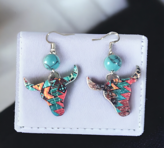 Boho Bull heads with Turquoise beads