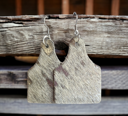 Silver Hair on Leather Cow Tags