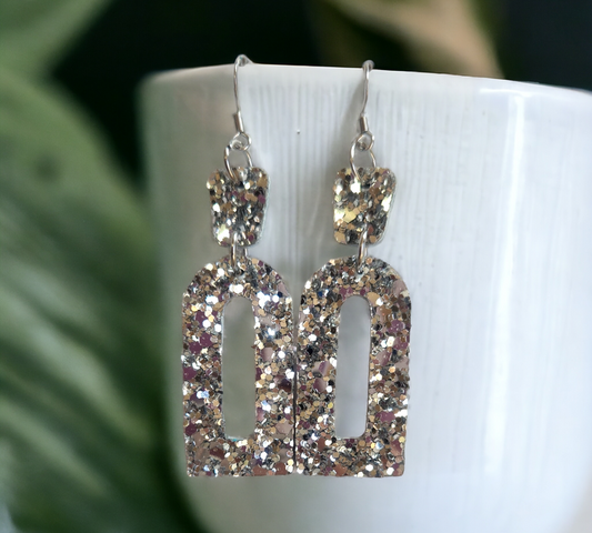 Silver Glitter Geo Dangles