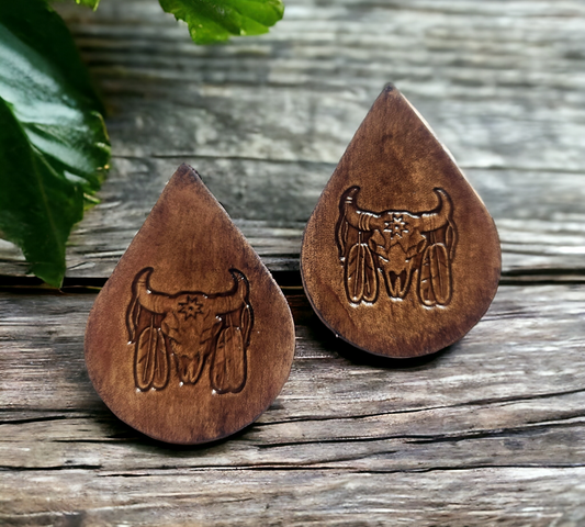 Buffalo Skull Stamped Earrings