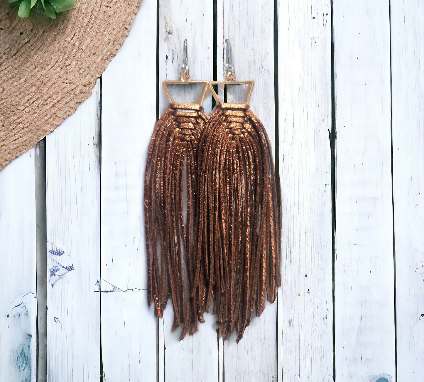 Metallic Bronze Fringe on Triangle Bezel