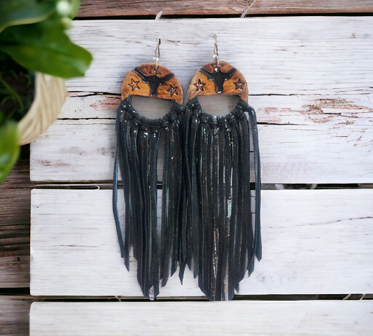Branded and stamped Black Fringe Earrings