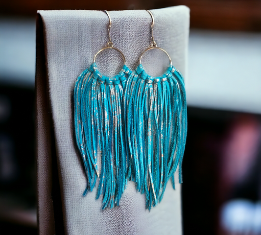 Blue Glazed Nubuck Fringe on Round Hoop