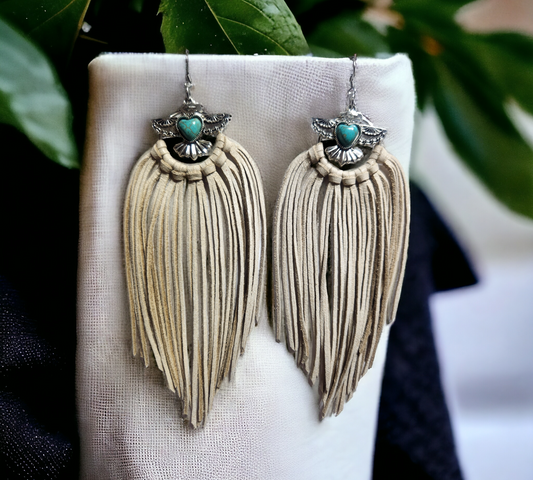 Beige Hoop Earrings with Boho charm