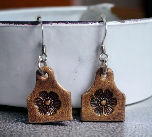Hand stamped floral mini cow tags
