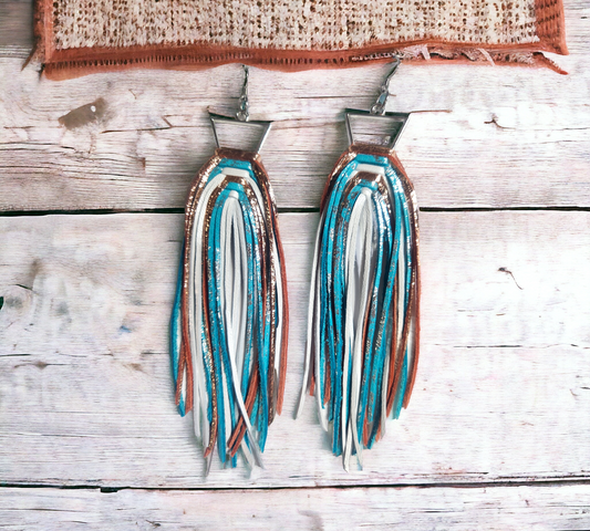 Rose Gold, Teal and White Fringe on Triangle Bezel