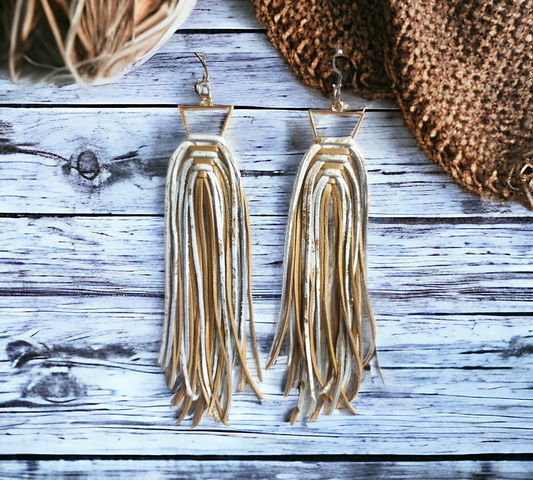 White/Gold and Tan Fringe on Triangle Bezel