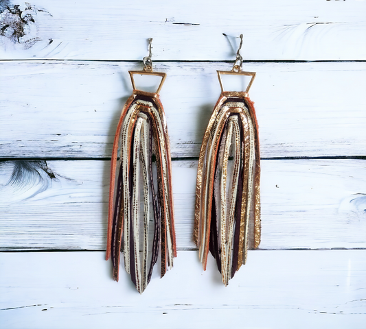 Rose Gold, Burgundy and Rainy Day Fringe on Triangle Bezel