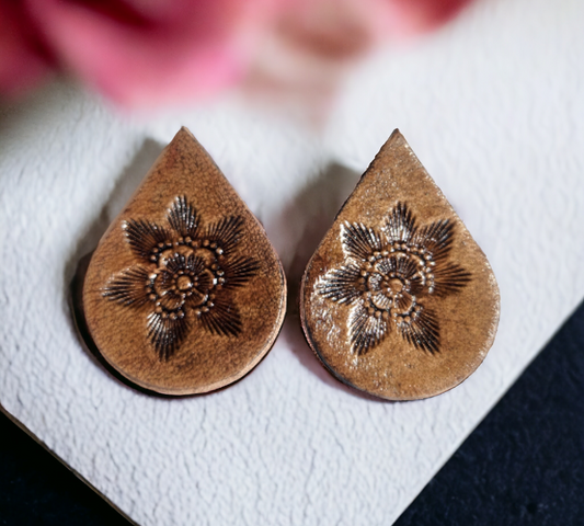 Hand stamped and Antiqued Flower Teardrops