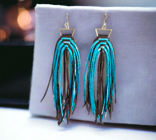 Brown and Teal Fringe on Triangle Bezel