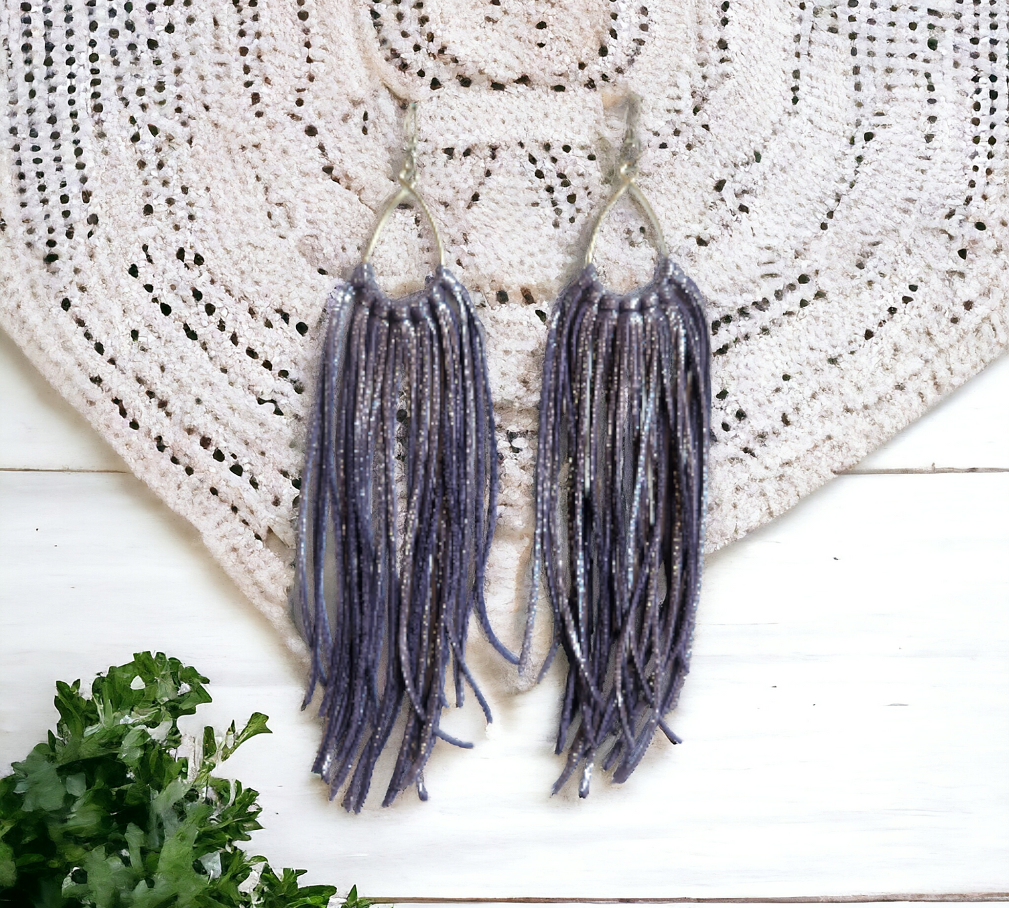 Lavender Larks Knot Fringe on Teardrop Bezel