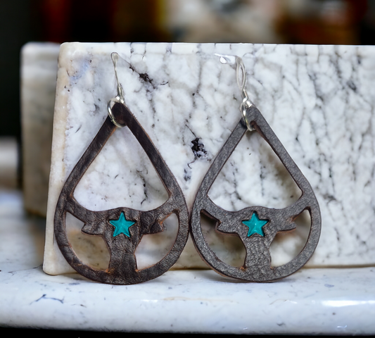 Longhorn Cutout Teardrop with Teal painted star