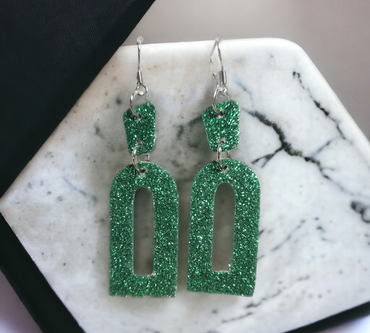 Glitter Green Geo Dangles