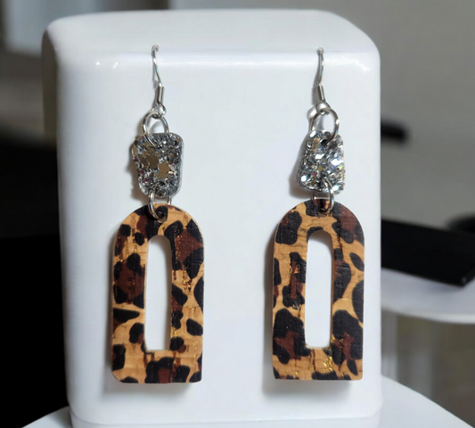 Silver and Leopard Geo Dangles