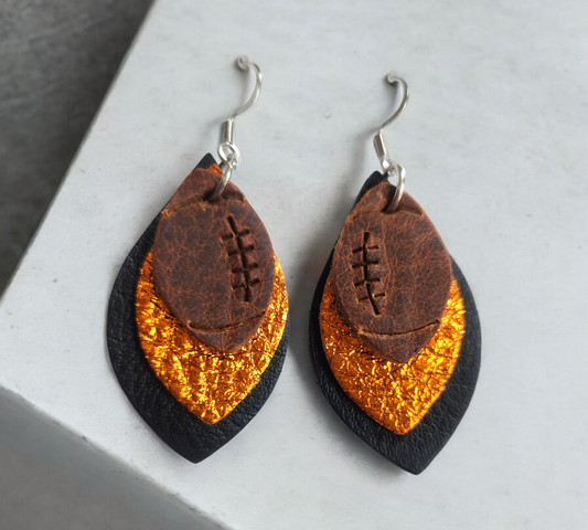 Embossed Football, Orange and Black stacked diamond