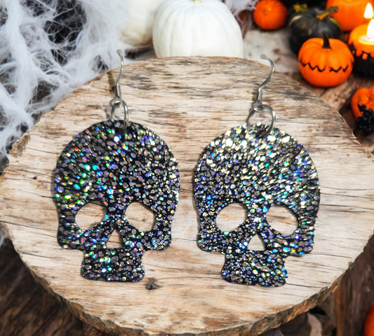 Glittery black skulls