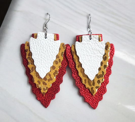 White, Gold and Red Arrowhead Earrings