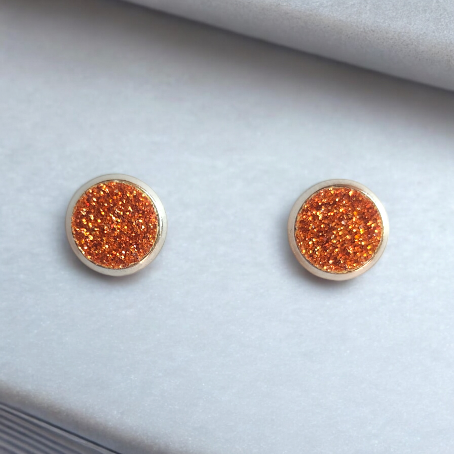 Orange Glitter Studs (8mm)