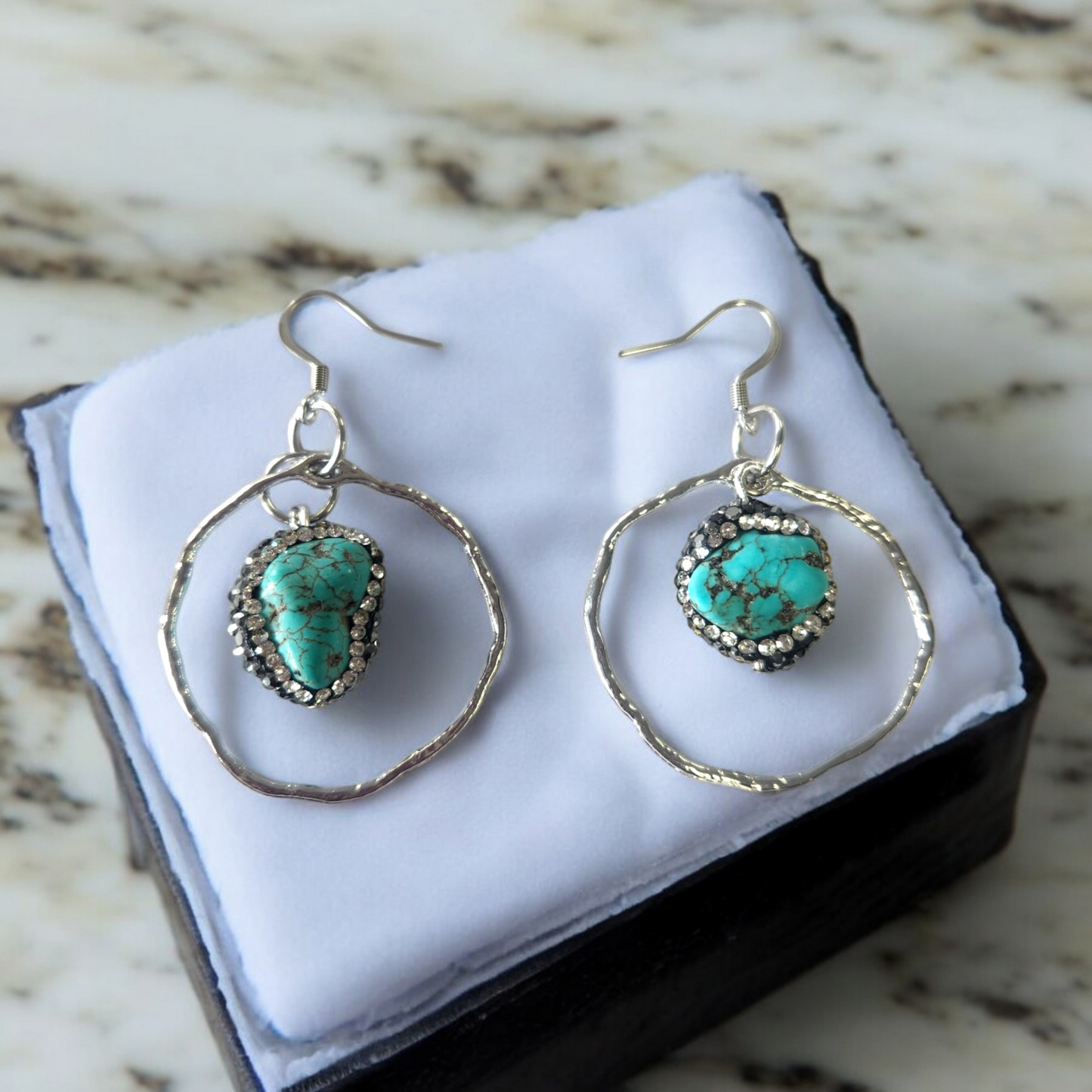 Silver hoops with Turquoise stone